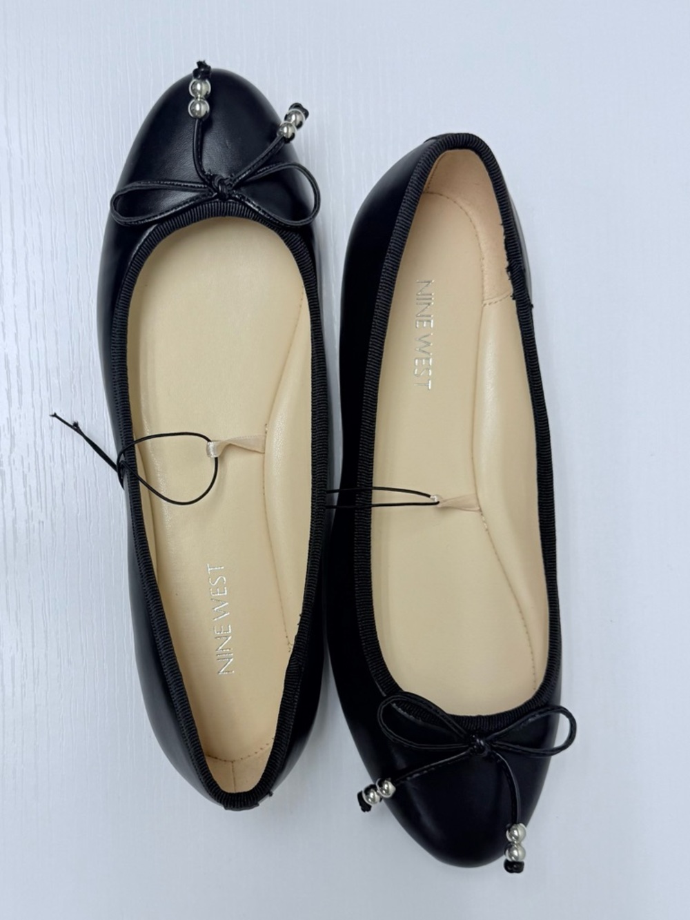 Nine West Women's Black Ballet Flats with Bow and Bead Detail, Size 9, NEW - Picture 5 of 5